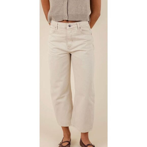 Free People Moxie Casual Khaki Crème Jean Pants Sz 27 NWT - Picture 3 of 8
